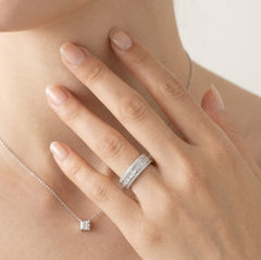 Sterling silver ring with three-row design