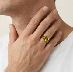 Luxe moldavite and garnet men's ring