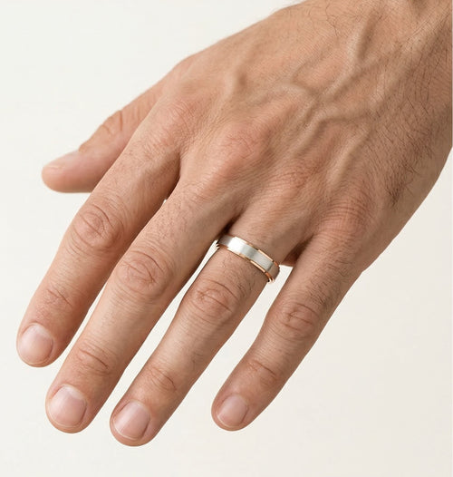 White and rose gold matte sparkling wedding ring