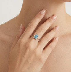Smaragdschliff Blautopas-Ring