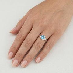 Bague en argent pour femmes et hommes avec topaze bleue