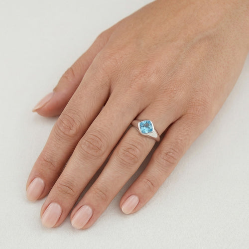 Bague en argent pour femmes et hommes avec topaze bleue