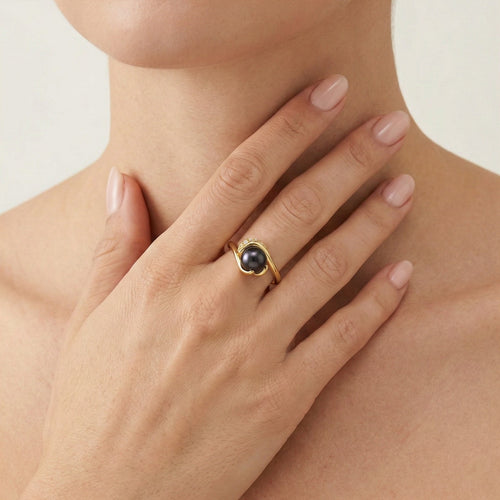 Unique black pearl cubic zirconia ring
