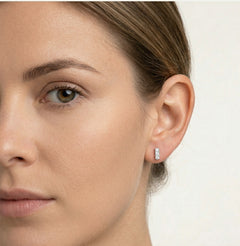 Silver cubic zirconia rectangle stud earrings