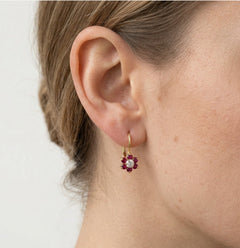 Red flower gold earrings