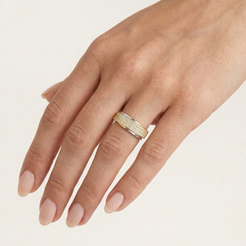 Dreireihiger Goldring mit Zirkonia