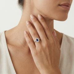 Stunning round diamond and pear sapphire ring