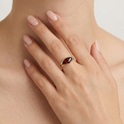 Marquise fine step cut garnet ring
