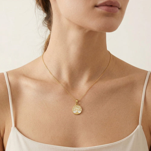 Lebensbaum- und Perlmutt-Anhänger aus Gold