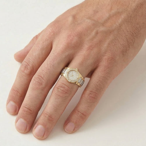 Bague design Golden Glamour avec zirconium cubique