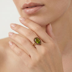 Enchanting serenity moldavite pear elegance ring