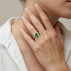 Bague en argent sterling avec émeraude taille ovale
