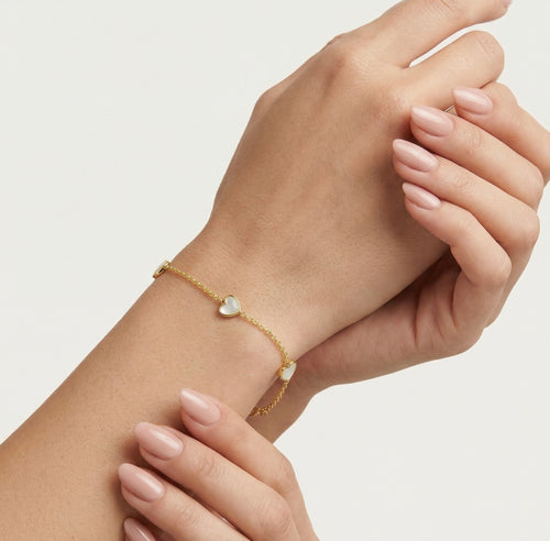Gelbgold-Armband für Damen mit Herzen aus Perlmutt
