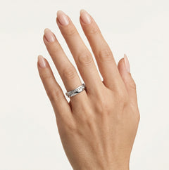 Bague de mariage moitié mate, moitié polie avec rhodium noir