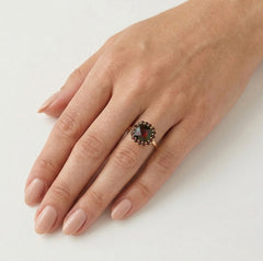 Cushion and round garnet harmony ring