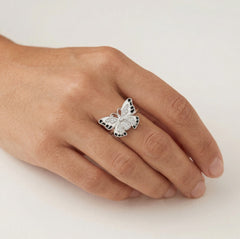Bague en argent sterling avec design papillon émaillé