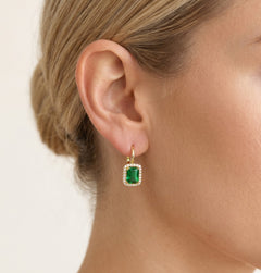 Pendientes con halo y zirconia cúbica rectangular de corte esmeralda