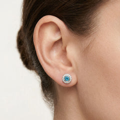 Náušnice z bílého zlata se safírem a diamanty