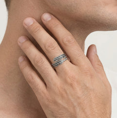Sterling silver feather men ring