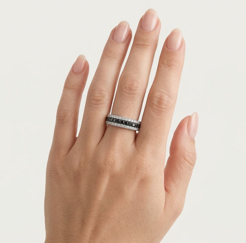Black and white diamond gold ring