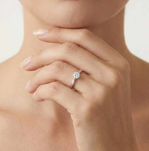 Simple six prong set silver ring