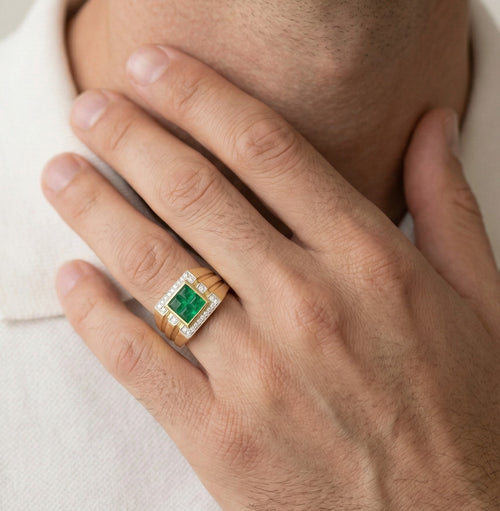 Bague en émeraude et diamant