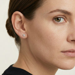 Boucles d’oreilles puces en or blanc avec zirconium cubique rond