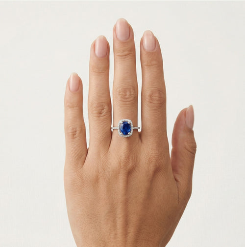 Royal blue sapphire and diamond ring