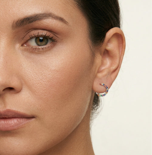 Boucles d’oreilles puces cercles en argent avec pierres synthétiques