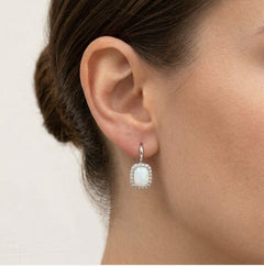 Rectangle white opal earrings