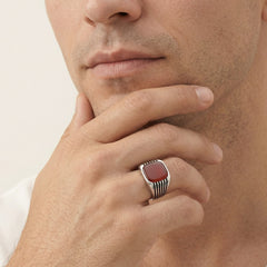 Pánský prsten ze stříbra s achátem, polštářový brus