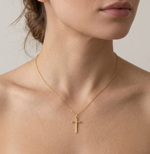 Colgante cruz de oro amarillo pulido brillante