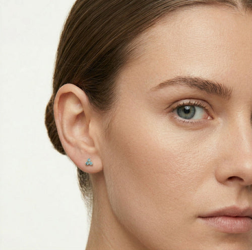 Sky blue cubic zirconia yellow gold earrings