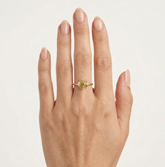 Moldavite round yellow gold women ring