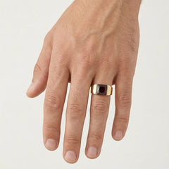 Elegant men garnet gold ring