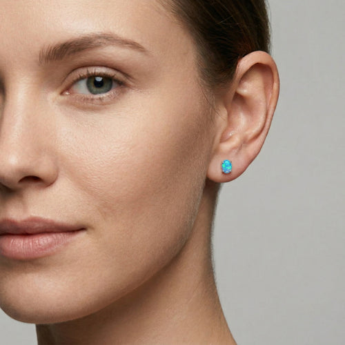 Pendientes de botón con ópalo azul