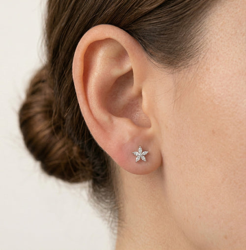 Silberne Ohrstecker mit kleinen Zirkonia-Blumen