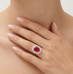 Bague royale en argent sterling avec rubis ovale