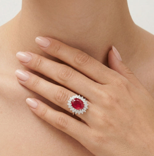 Bague royale en argent sterling avec rubis ovale