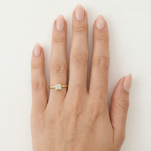 Princess cubic zirconia solitaire gold ring