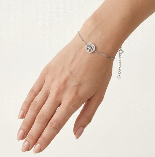 Pulsera de cadena de plata con árbol de la vida