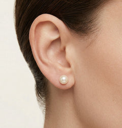 Yellow gold white pearl stud earrings