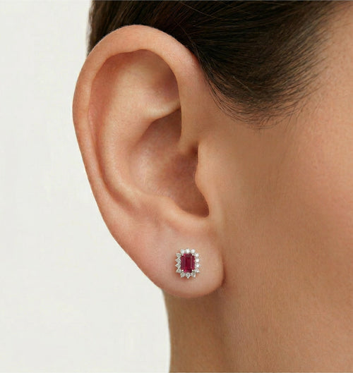 Royal white gold ruby earrings with diamonds