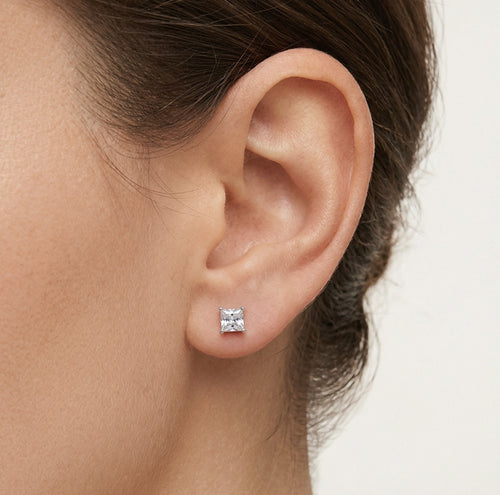 Unisex-Ohrstecker aus Sterlingsilber mit Princess-Schliff
