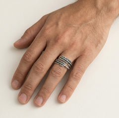 Sterling silver feather men ring