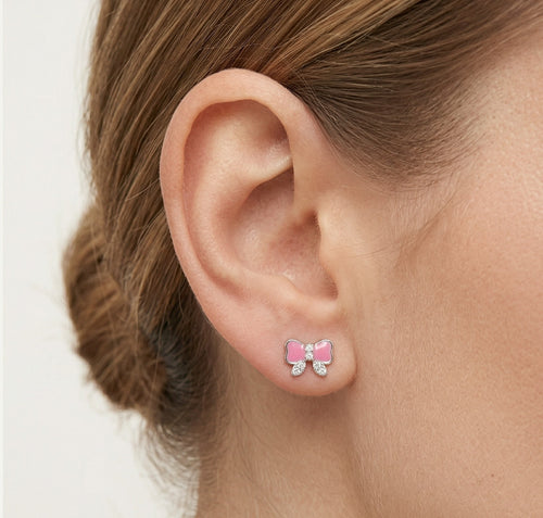 Stříbrné náušnice růžová mašle