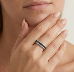 Black and white diamond gold ring