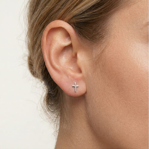 White gold cross earrings