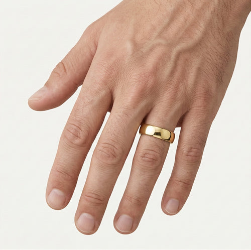 Elegantní široký snubní prsten ze žlutého zlata