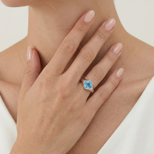 Bague en argent pour femmes et hommes avec topaze bleue